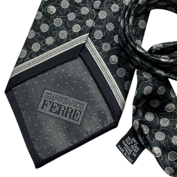 GIANFRANCO FERRE Gary/Silver Geometric Baroque Silk LUXURY Tie ITALY - Picture 3 of 4